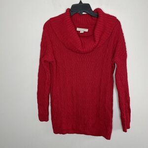 LAURA ASHLEY Womens Red Cowl-Neck Pullover Tunic Sweater Medium M Cotton-Wool